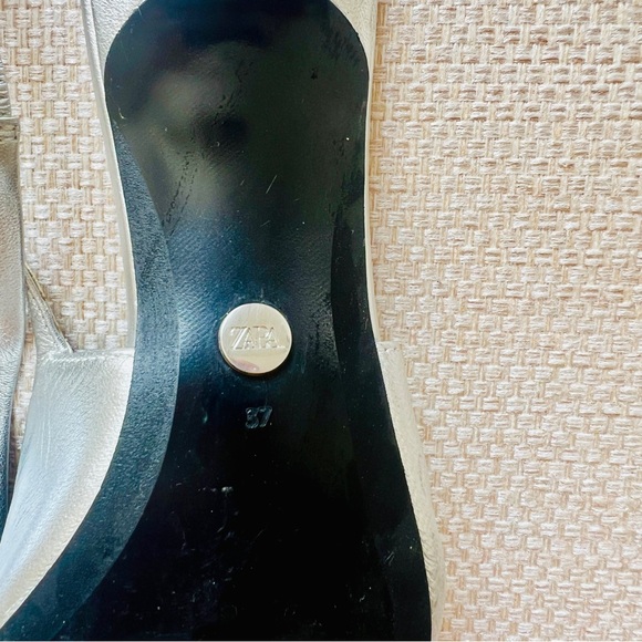 Zara | Silver Chrome Leather Slingback Shoes - Picture 8 of 13